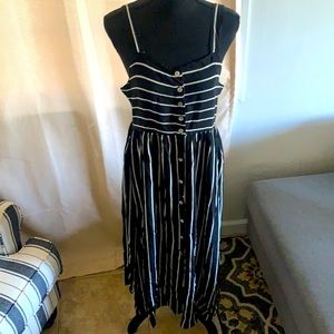 Striped Front Button Up Midi Dress
